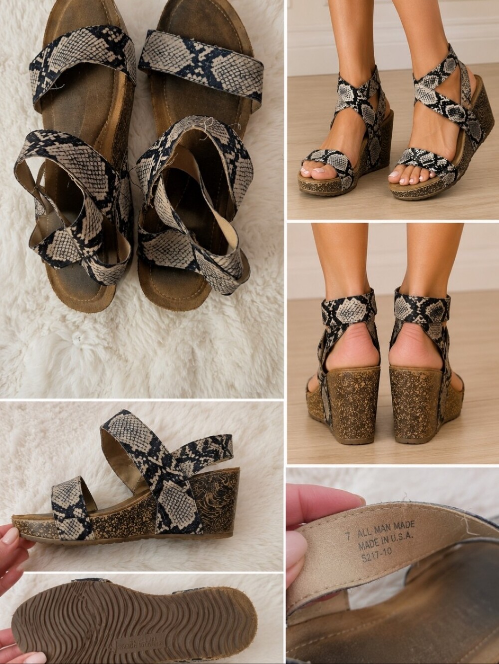 Madden Girl Snake Print Wedge Sandals Ankle Strap Platform Size 7